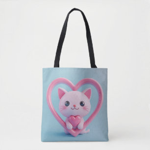 Tote Bag Mignon Chat Blanc avec Design Kawaii Kitty Love