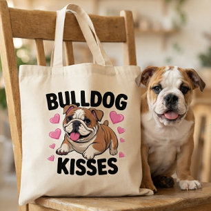 Tote Bag Mignon chiot bouledogue embrasse cœur rose amour p