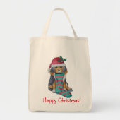 Tote Bag mignon chiot noir habillé pour noël (Devant)