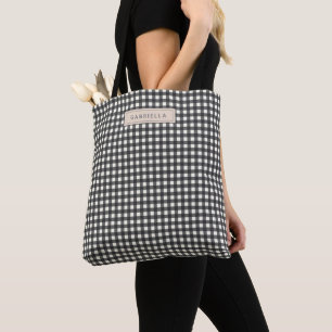 Tote Bag Mignon Gingham à carreaux noir gris vintage person