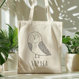 Tote Bag Mignon Hibou Personnalisé Enfants Noir Blanc