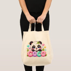 Tote Bag Mignon Kawaii Coco Panda Nom Pastel Rose Étincelan
