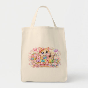 Tote Bag Mignon Kawaii Fabriqué Avec Amour Chat Nom Pastel