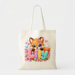 Tote Bag Mignon Lily Fox Nom Pastel Rose Floral Bois