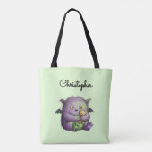 Tote Bag Mignon Monstre Buddy Violet Vert Fluffy (Dos)