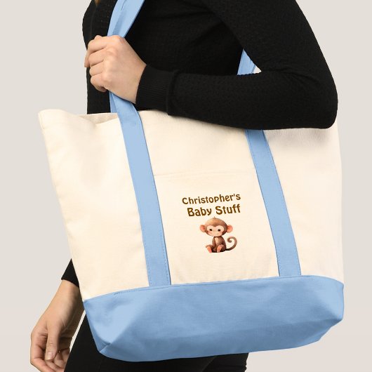 Tote Bag Mignon nom de bébé singe trucs bleu marron