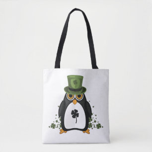 Tote Bag Mignon pingouin chanceux trèfle à quatre feuilles