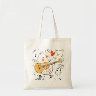 Tote Bag Mignon poussin musical jouant de la guitare acoust