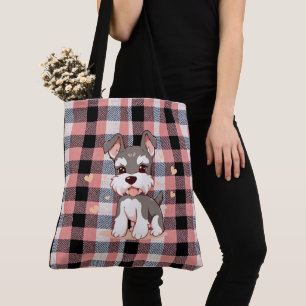 Tote Bag Mignon Schnauzer Kawaii Chien Plaid Rose Buffalo