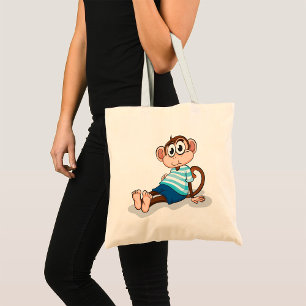 Tote Bag Mignon singe en chemise rayée bleue et short