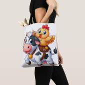 Tote Bag mignon vache/poulet caricature (De près)