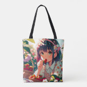 Tote Bag Mignonne Anime Girl Mange des fraises | Jour d'été (Dos)