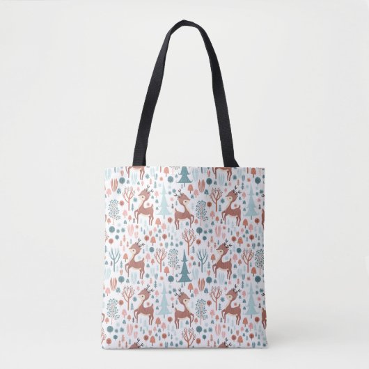 Tote Bag Mignonne cerf en Forêt Whimsical Noël Motif (Devant)