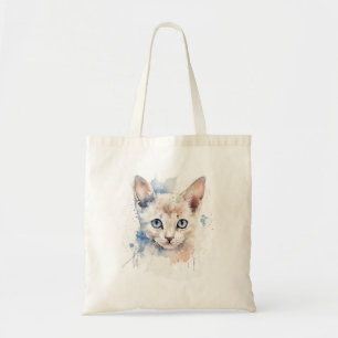 Tote Bag Mignonne chat blanc aquarelle femme
