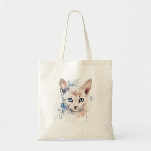 Tote Bag Mignonne chat blanc aquarelle femme (Devant)