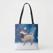 Tote Bag Mignonne chien Carlin Noël Père Noël Chapeau Neige (Devant)