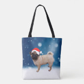 Tote Bag Mignonne chien Carlin Noël Père Noël Chapeau Neige (Dos)