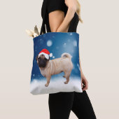 Tote Bag Mignonne chien Carlin Noël Père Noël Chapeau Neige (De près)