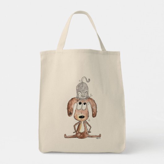 Tote Bag Mignonne chien Whimsical avec chat sur sa tête (Dos)