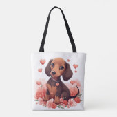 Tote Bag Mignonne chiot Dachshund avec le coeur (Dos)