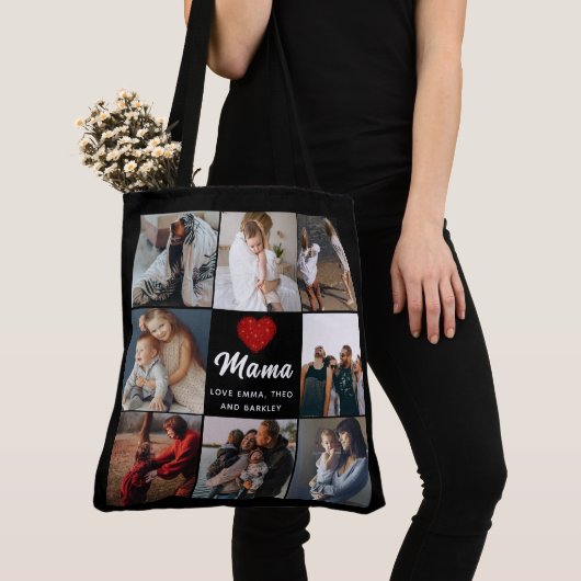 Tote Bag Mignonne COEUR T'AIME MÈRE Fête des Mères Photo (De près)