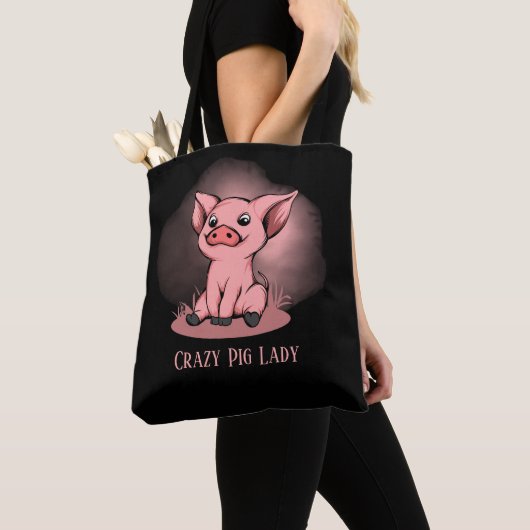 Tote Bag mignonne dame de porc fou ajouter du texte (De près)