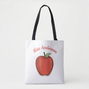 Tote Bag Mignonne Enseignant Rouge Pomme simple Aquarelle