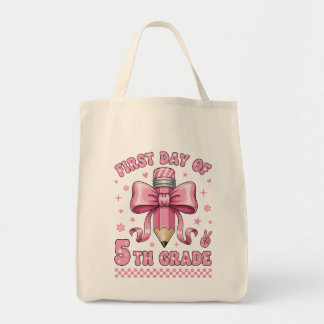 Tote Bag Mignonne fille de 5e avec un nœud rose et un crayo