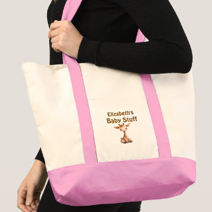 Tote Bag Mignonne girafe bébé truc nom rose marron