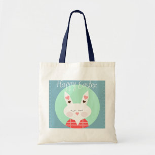 Tote Bag Mignonne lapin de Pâques blanc aux coeurs roses