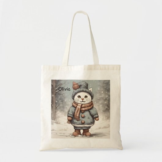 Tote Bag Mignonne Noël Chat Snowman Aquarelle Whimsical (Devant)