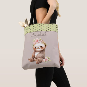 Tote Bag Mignonne paresse ajouter nom pois vert