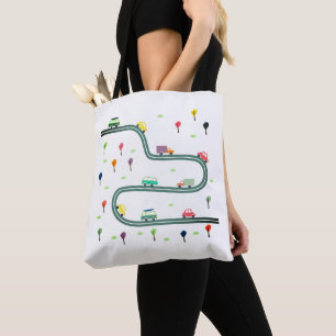 Tote Bag Mignonne Petite Voiture Voyageant Sur La Route