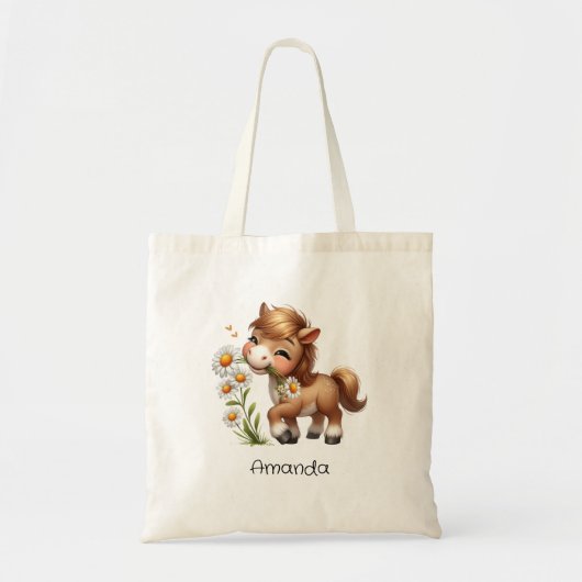 Tote Bag Mignonne Pony Mange Manger Des Marguerites (Devant)
