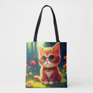Tote Bag Mignonne Red Kitten Portant des lunettes-365478