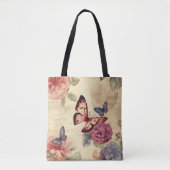 Tote Bag Mignonne romantique arrière - plan Fleurs Papillon (Devant)