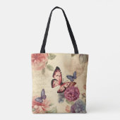 Tote Bag Mignonne romantique arrière - plan Fleurs Papillon (Dos)