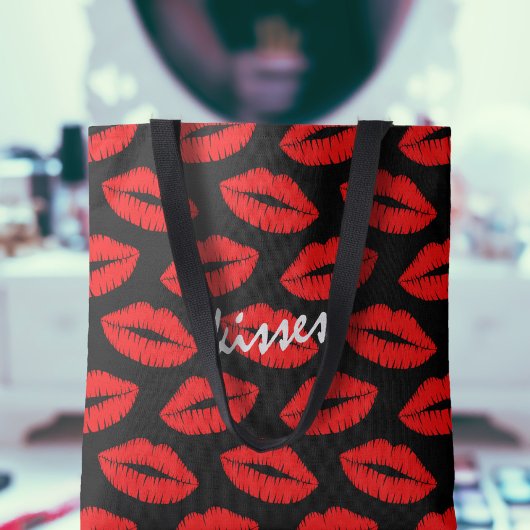 Tote Bag Mignonne rouge lèvre Motif noir Lipstick