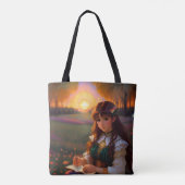 Tote Bag Mignonne Sad Anime Style Femme dans le pré au couc (Dos)