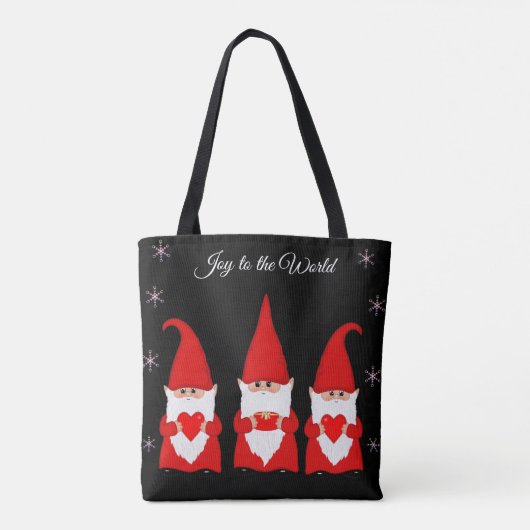 Tote Bag Mignons Gnomes de Noël sur Noir (Dos)