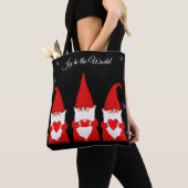 Tote Bag Mignons Gnomes de Noël sur Noir (De près)