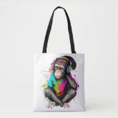 Tote Bag Mignons Singe Écouter Musique, Musique Singe Obséd (Devant)