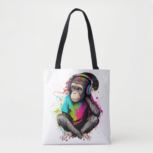 Tote Bag Mignons Singe Écouter Musique, Musique Singe Obséd (Devant)