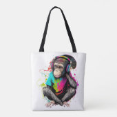 Tote Bag Mignons Singe Écouter Musique, Musique Singe Obséd (Dos)