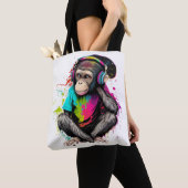 Tote Bag Mignons Singe Écouter Musique, Musique Singe Obséd (De près)