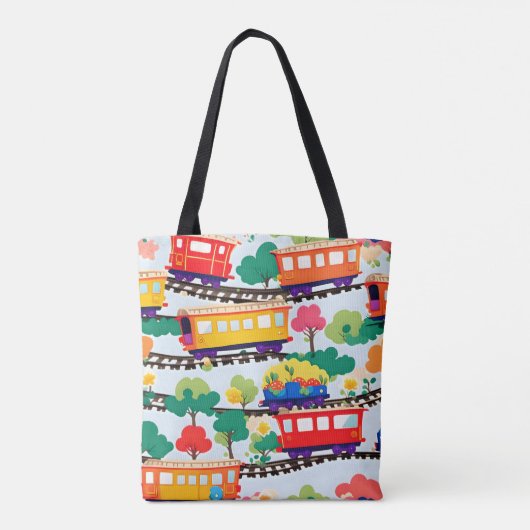 Tote Bag Mignons trains et arbres bleu motif (Dos)