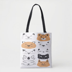 Tote Bag Mignons visages de chats minimalistes - Motif d'ar