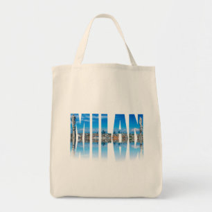Tote Bag Milan étiquette composé de Milan skyline en Italie