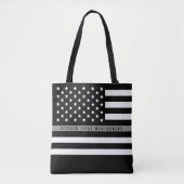 Tote Bag Mince Gris Line American Flag Nom monogramme (Devant)