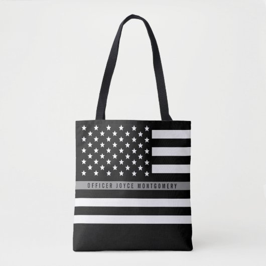 Tote Bag Mince Gris Line American Flag Nom monogramme (Devant)